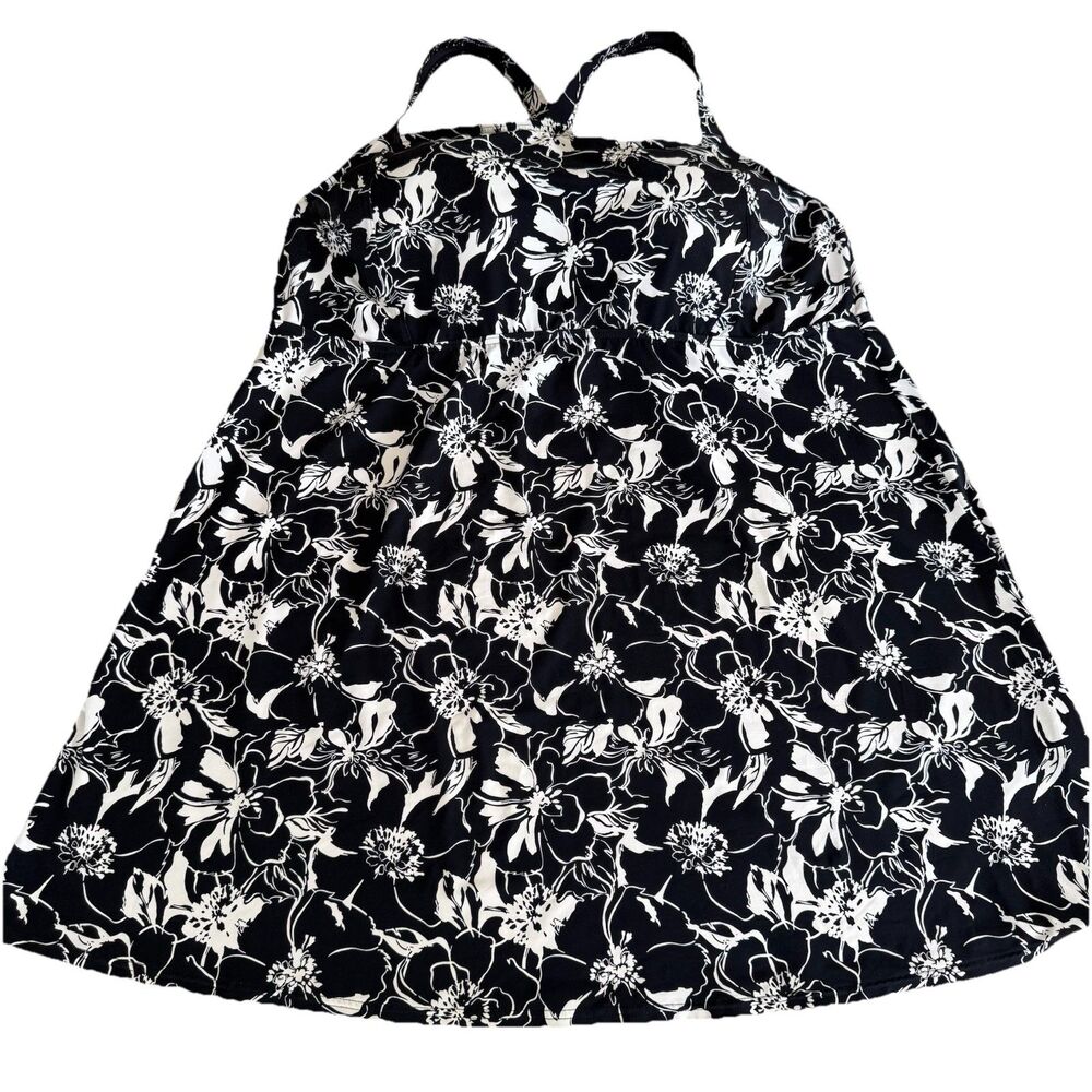 Lands' End Black Floral Underwire Swim Tankini Top Lightly Lined 20W